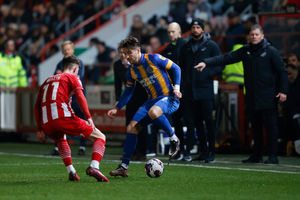 Luke Leahy of Shrewsbury Town and Joe White of Exeter City (AMA)