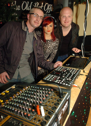 DJ Andrews Davies with Ellie Flukes and Stephen Gimley at The Old Post Office, Shrewsbury on NYE 2012
