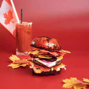 The Canadian Burger comes with a liberal portion of maple syrup