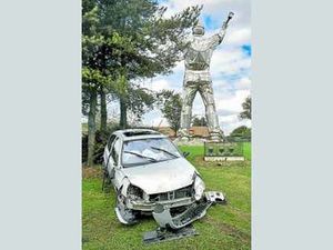 Supporting image for story: Wrecked car lands by Brownhills miner statue