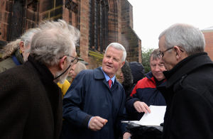 Peter Knowles along with family, friends, colleagues and fans attend the memorial service to remember former England and Wolverhampton Wanderers goalkeeper Bert Williams at St. Peters Church in Wolverhampton in 2014