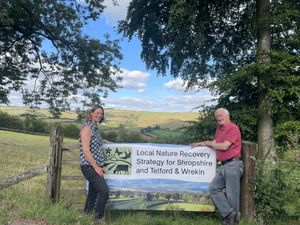Local Nature Recovery Strategy (LNRS) Co-ordinator for Shropshire Council Lynn Parker (left) with farmer Trevor Wheeler. Pic: Shropshire Council