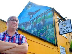 Supporting image for story: Shifnal pub's mural ruined by paint-filled eggs – with pictures and video
