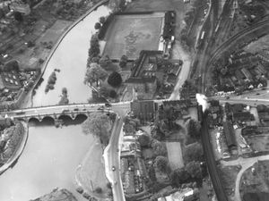 PICTURE FROM THE ARCHIVE: A fascinating aerial view from a light aircraft of Shrewsbury, showing Abbey Foregate and the English Bridge, the Gay Meadow and what is today the Wakeman School. The image, which dates from around 1963, also shows the Abbey railway station and railway track. 