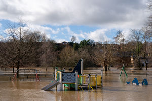 A submerged playground in Bewdley. Photo: Joe Giddens/PA Wire