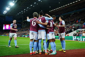 Aston Villa's Ollie Watkins celebrates scoring the opening goal