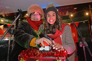 The Christmas lights will be switched on at 5pm in Dudley town centre. Pictured, mayor Anne Millward and Amber Sandhu switch on the lights