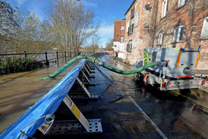Flood barriers are up in Bewdley in as the River Severn rises