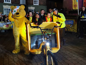 The Rickshaw Challenge team arrives in Oswestry. Photo: BBC Children in Need