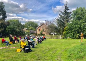 The Cantiones choir practices outside