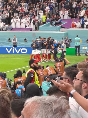 The French team celebrate their first goal. Pictures: Graeme Harley