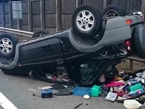 Supporting image for story: Two men taken to hospital after car overturns on M5