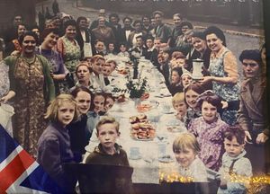 A street party to mark the end of fighting in Europe held in Hollyhedge Road, Walsall. Holding the jug was 20-year-old Florence Aldridge, while wearing the green cardigan opposite was her mother Elizabeth Mountford. Just behind her, in the green pinafore dress, is Elizabeth's other daughter, Gwendoline, and the white-haired figure just visible at the very back was Elizabeth's mother, only known as Mrs Peakman. The young girl, third from front on the right, is Florence's niece Beryl Mountford. The picture was supplied by Florence's son Philip Aldridge, who lives in Wednesfield, Wolverhampton.