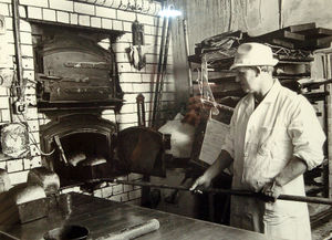 Baker Steve Ray's father, Tony Ray, is pictured at work in the original Tony's Bakery shop in Wood Street, Kidderminster, around 1960