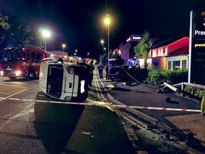 Supporting image for story: Van rolls onto its side in dramatic crash with car outside Stourbridge Premier Inn