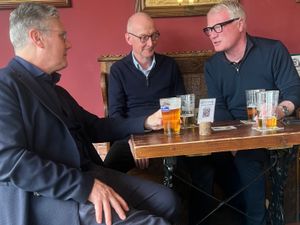 Sir Keir Starmer and Pat McFadden with Richard Parker at Wolverhampton's Hail To The Ale micropub