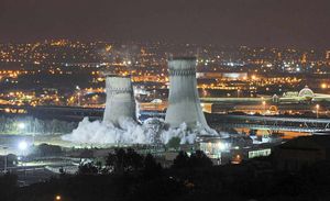 Tinsley Towers, a pair of iconic cooling towers near to the Meadowhall shopping centre in Sheffield, come crashing down in 2008