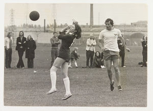 Girls from Wednesfield High School took on a team of teachers in a charity football match. July 5, 1972
