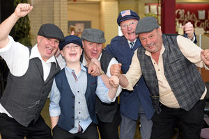 Traders Roger Adams, Jack Adams, aged 13, Jason Keen, Steven Bridgwater, and Colin Downs
