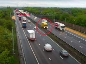 Supporting image for story: HGV caught on camera veering across busy M6 near Walsall and tearing down stretch of central reservation 