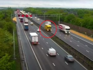 Supporting image for story: HGV caught on camera veering across busy M6 near Walsall and tearing down stretch of central reservation 