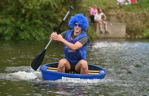 Blue is the colour, coracle racing is the game for this competitor