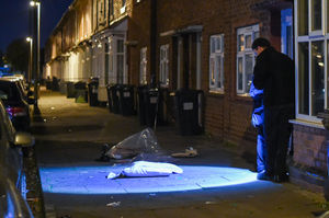 Police at the scene of a shooting in Palace Road, Bordesley Green, in Birmingham, on Sunday night. Photo: Snapper SK