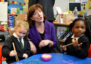 Nicky Morgan with little ones at Rivers Primary school