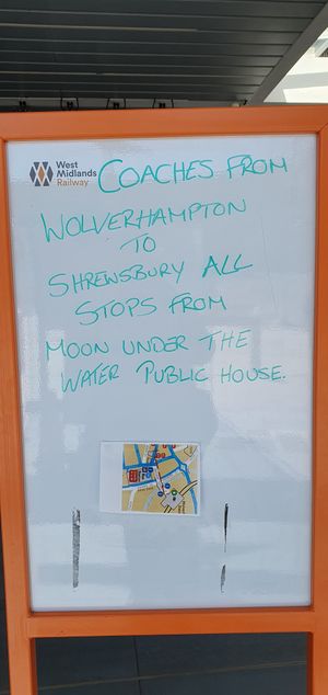 A noticeboard at Wolverhampton Train Station tells travellers where to go for the rail replacement bus service