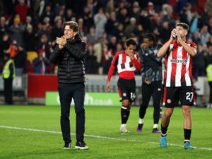 Brentford manager Thomas Frank applauds the fans