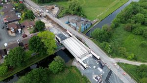 Aerial pictures show how work to create the new bridge is progressing