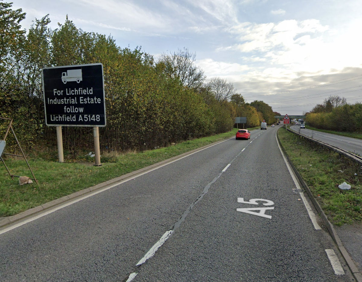 A5 reopenes following closure due to vehicle fire near Lichfield