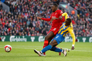 Ibrahima Konate of Liverpool and Daniel Udoh of Shrewsbury Town (AMA)
