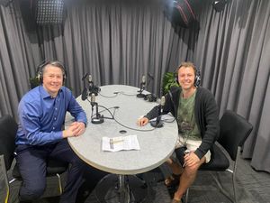 Mr Adams talking to Auckland Radio