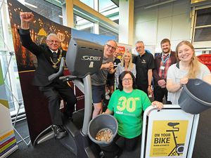 Supporting image for story: Councillors in Telford town centre charity cycle ride