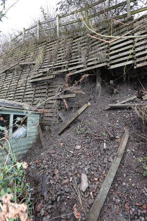Collapsing wall at Goodrich Mews, Dudley. Credit: Phil Blagg Photography.