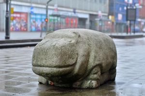 The stone Hippo, which now lives outside the archives office

