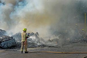 Firefighters battling the blaze at Recycling Lives