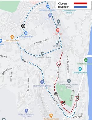 A map of the road closure