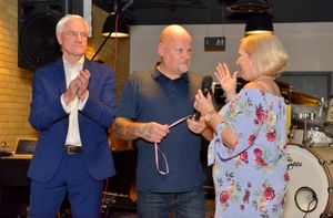 Eves, left, at the recent The Pack is Back book launch with Steve Plant and Duncan Edwards Foundation founder Rose Cook-Monk