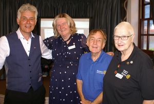 Caption: Shrewsbury Severn Rotary Club president-elect Rotarian Johnathan Callwood, visiting District Rotarian Jane Chaplin, Shrewsbury Severn Rotary Club’s current president Rotarian David Morris and visiting District Rotarian Crez Dickens.