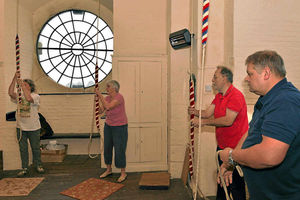 Bellringers, from left, Ann Williams, Heather Kippin, Alan Glover and Andrew Gordon at St Alkmunds, Whitchurch
