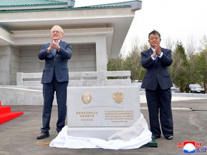 A ground-breaking ceremony for the construction of a bridge between North Korea and Russia, in Rason Municipality, North Korea