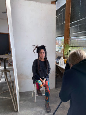 Young people taking the portraits