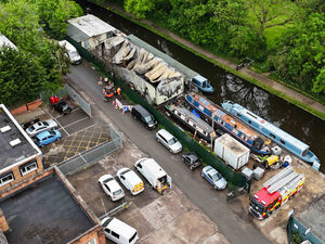 Supporting image for story: Drone photos show devastation of blaze at canalside boatyard