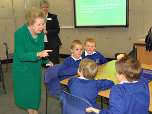 Margaret Thatcher gives some advice to children from Priorslee Primary School, Telford, at the exhibition opening in 2007. Picture: Ben Tritta.