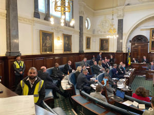 Security Guards In The Main Council Chamber During The Full County Council Meeting On Thursday, February 12. Photo by Staffordshire LDR Kerry Ashdown. Free for use by all LDRS partners