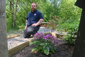 In the baby memorial garden in Dawley, Telford with Shaun Pickering