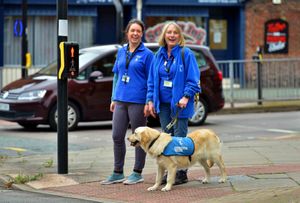 Parsnip the dog with Jess Jarvis and Susie Bell