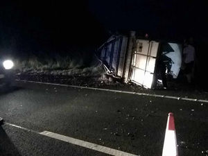 Supporting image for story: Pictures: Trailer on its side after crash on A5 in Shropshire